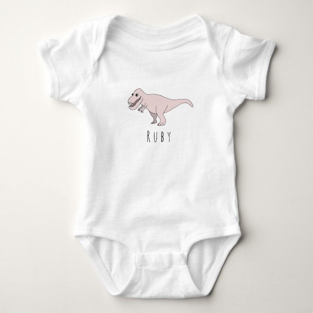Flicka Rosa Doodle T-Rex Dinosaur med Namn Tee Shirt (Framsida)