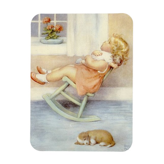 Flicka Rosa Dress Rocking-stol Magnet (Vertikal)