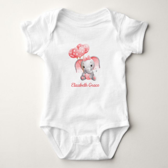 Flicka Rosa Elephant Balloons Personlig T Shirt (Framsida)