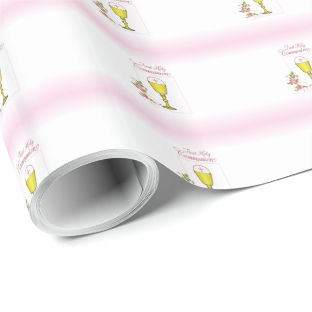 Flicka Rosa Första Nattvarden, Kalk, Värd, Rosor Presentpapper (Rullad Hörn)