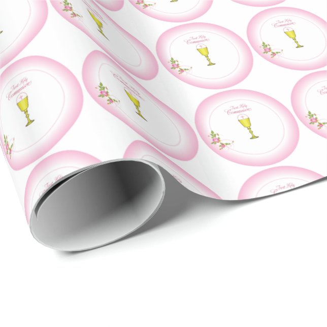 Flicka Rosa Första Nattvarden, Kalk, Värd, Rosor Presentpapper (Rullad Hörn)