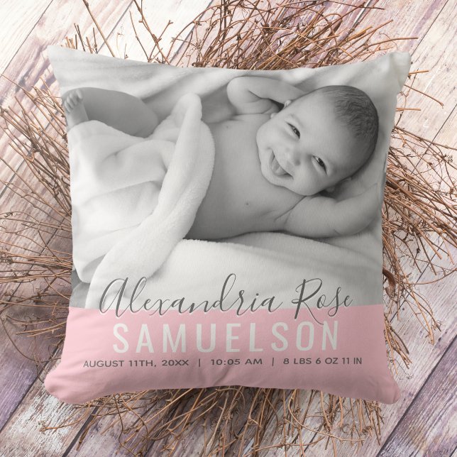 Flicka Rosa Keepsaké Namn Födelsedatum PHOTO Kudde (Skapare uppladdad)