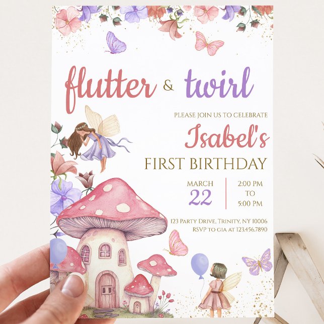 Flicka Rosa Lila Blommig Älva Födelsedag Inbjudningar (Skapare uppladdad)