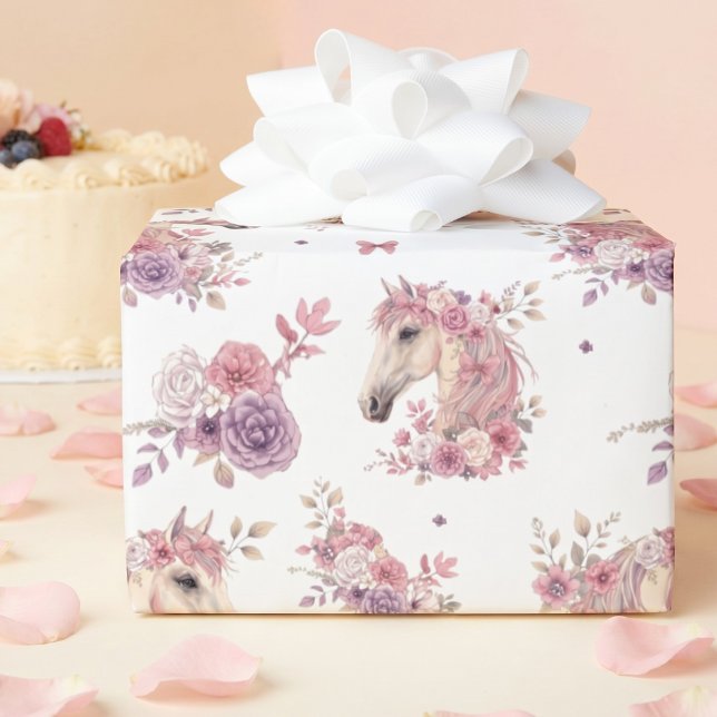 Flicka Rosa Lila Nyckfull Ponny Blommig Presentpapper (Skapare uppladdad)