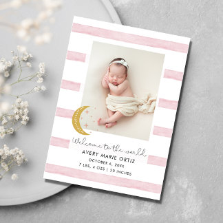 Flicka Rosa Måne Stars foto Birth Notice