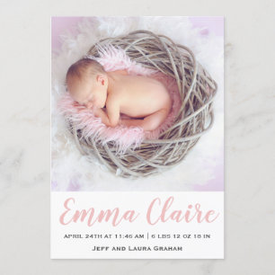 Flicka Rosa Marble Photo Birth Notice Inbjudningar