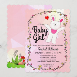 Flicka - Rosa med Bunny Baby Shower Card Inbjudningar