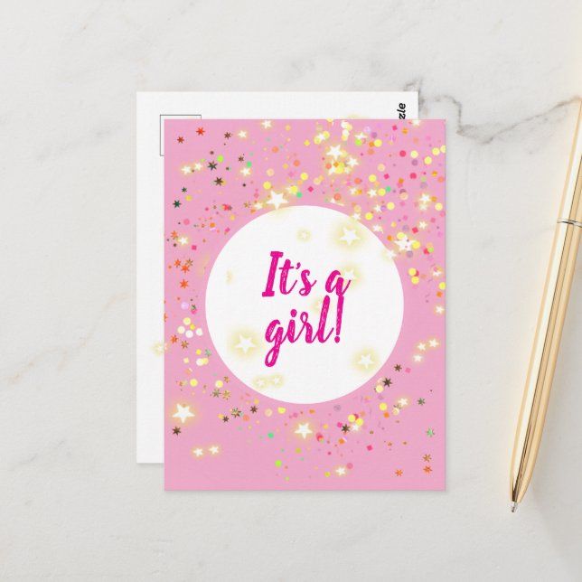 Flicka Rosa-meddelande med stjärnor och Ljus Vykort (Fram/Back In Situ)