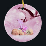 Flicka rosa moln och stork christmas-ornament julgransprydnad keramik<br><div class="desc">Vad är små flickor gjorda av? Vad är små flickor gjorda av? Socker och kryddor,  och allt det där är trevligt. Och det är det som små flickor är gjorda av.</div>