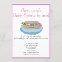 Flicka Rosa Noahs inbjudan till Ark Baby Shower