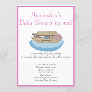 Flicka Rosa Noahs inbjudan till Ark Baby Shower