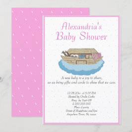 Flicka Rosa Noahs inbjudan till Ark Baby Shower