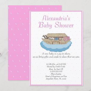 Flicka Rosa Noahs inbjudan till Ark Baby Shower
