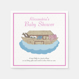 Flicka Rosa Noahs inbjudan till Ark Baby Shower Pappersservett