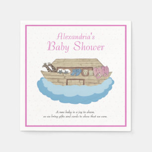 Flicka Rosa Noahs inbjudan till Ark Baby Shower Pappersservett