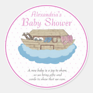 Flicka Rosa Noahs inbjudan till Ark Baby Shower Runt Klistermärke