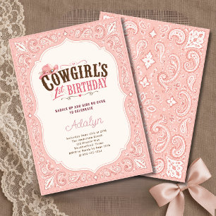 Flicka Rosa Paisley Bandana Cowgirl 1-årsdag Inbjudningar