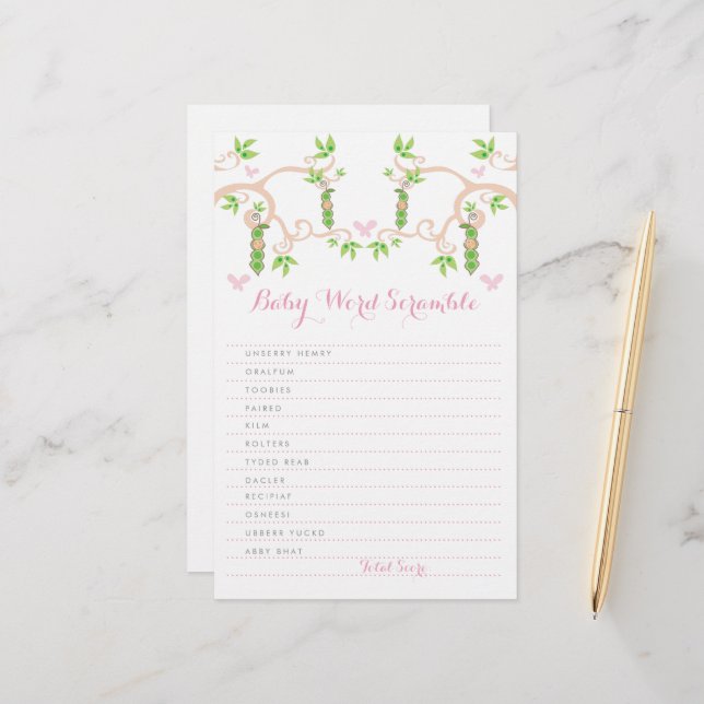 Flicka Rosa Pea i en Pod Anpassningsbar Ord-skanda Brevpapper (Fram/Back In Situ)