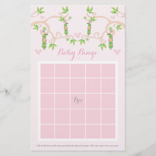 Flicka Rosa Pea in a Pod Anpassningsbar Baby Bingo Brevpapper