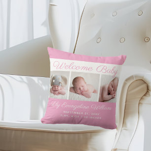 Flicka Rosa Photo Collage Cute Newborn Keepsaké Kudde