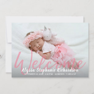 Flicka Rosa Photo Welcome Birth Notice Inbjudningar