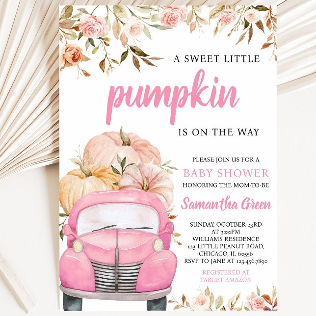 Flicka Rosa Pumpa Lastbil Baby Shower Inbjudningar (Skapare uppladdad)