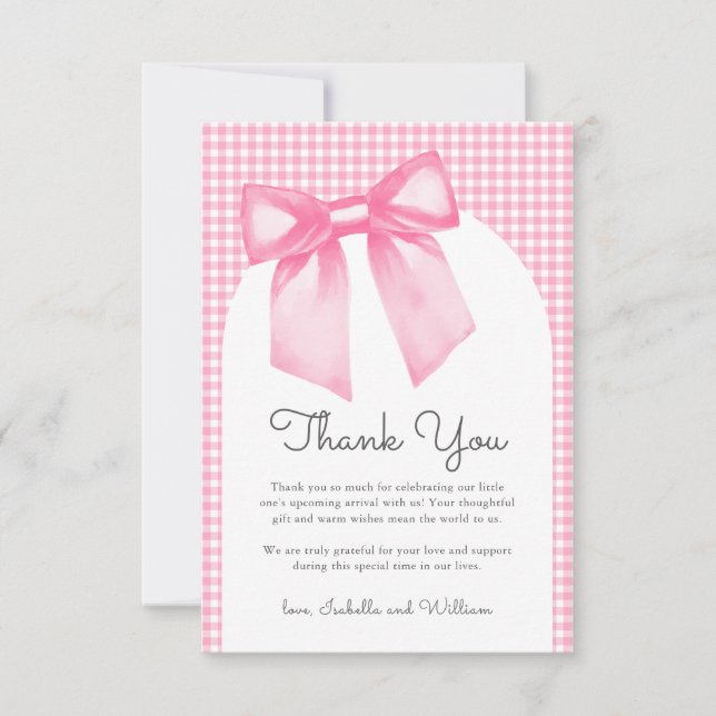 Flicka Rosa Rosett Baby Shower Tacksamhetskort Tack Kort (Framsida)