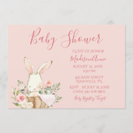 Flicka Rosa Script Cute Elegant Bunny Baby Inbjudningar