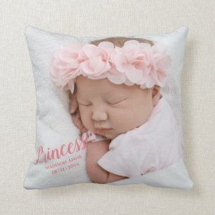 flicka Rosa Script Photo Birth Keepsak Kudde