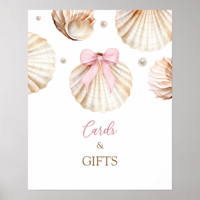 Flicka Rosa Slinga Skal Bebis Bjudning Kort och Gå Poster (Framsidan)