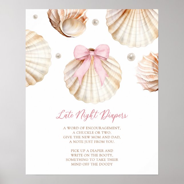 Flicka Rosa Slöja Skal Babyfirande Sen Blöja Affis Poster (Framsidan)
