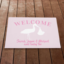 Flicka Rosa Stork Välkommen Nursery Doormat