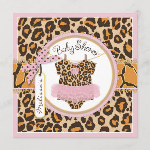 Flicka Rosa Tutu Cheetah Print Baby Shower Inbjudningar