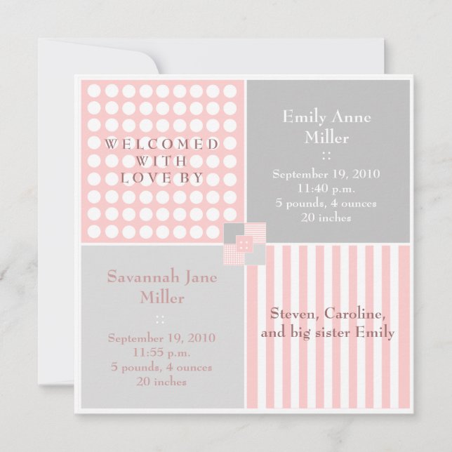 Flicka Rosa Twin Modern Photo Notice Meddelande (Framsida)