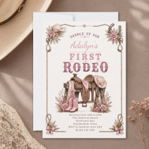 Flicka Rosa Vintage Första Rodeo 1-årsdag
