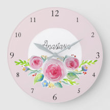 Flicka Rosa Watercolor Flowers och Namn Nursery