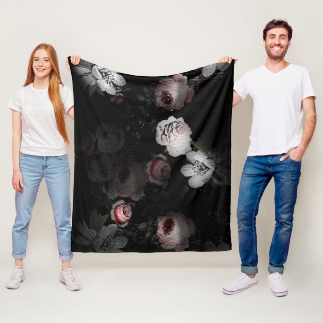 Flicka Rosa White Black Victorian Ro Mönster Fleecefilt (På plats)