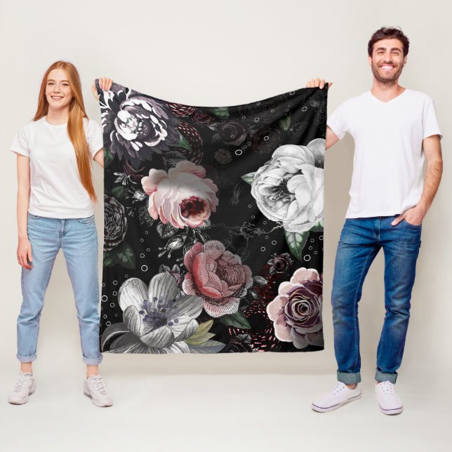 Flicka Rosa White Black Victorian Ro Mönster Fleecefilt (På plats)