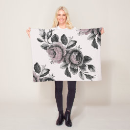 Flicka Rosa White Black Victorian Ro Mönster Fleecefilt