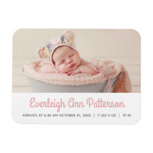 flicka Rosa White Photo Birth Announcement Magnet