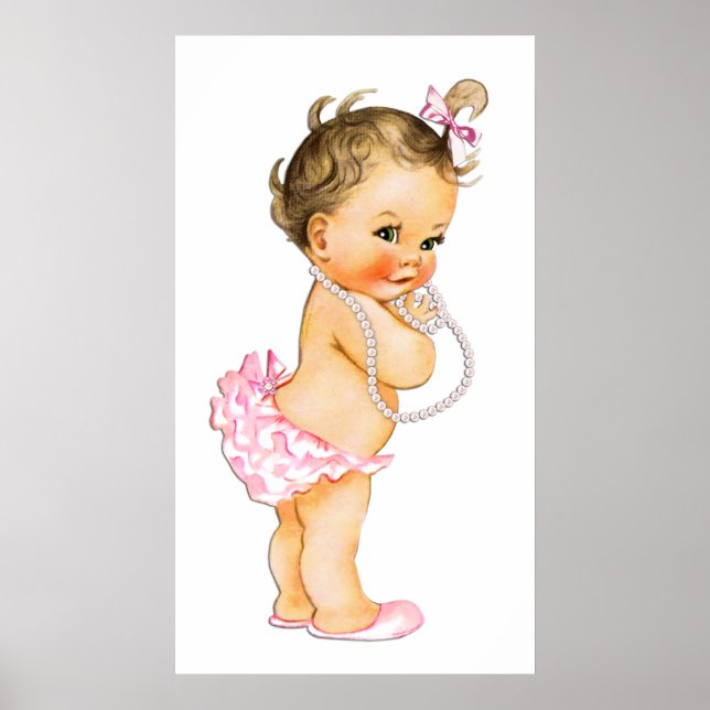 Flicka Ruffle Byxor Pearls Girl Baby Shower Poster (Framsidan)