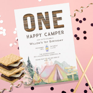 Flicka Rustic One Lycklig Camper Birthday Inbjudningar