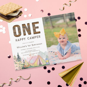 Flicka Rustic One Lycklig Camper Birthday Inbjudningar