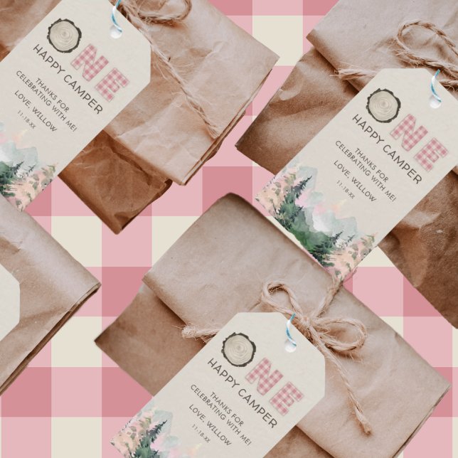 Flicka Rustic One Lycklig Camper Favor Presentetikett (Skapare uppladdad)