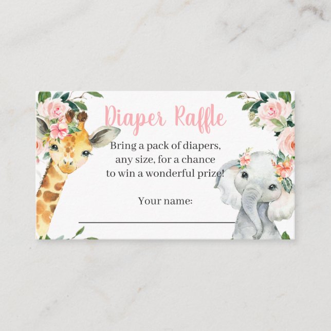 Flicka Safari Animal Baby Shower Raffle Card Tilläggskort (Framsida)