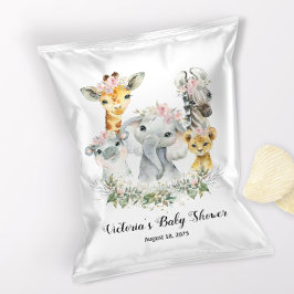 Flicka Safari Baby Shower Chipspåse Omslag Reklamblad