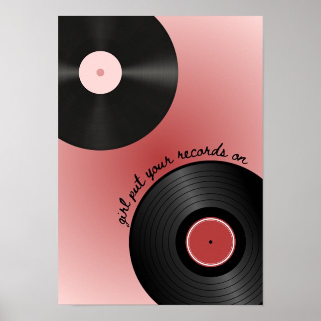 "Flicka sätter din skiva på" vinylskiva Poster (Framsidan)