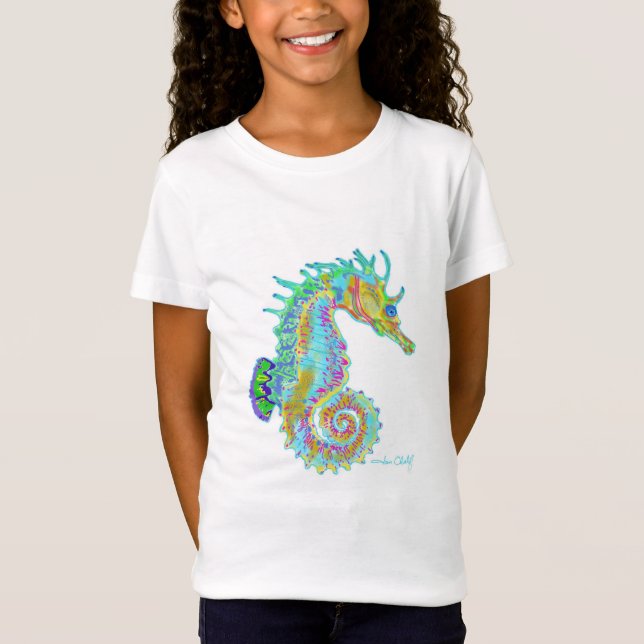 Flicka SeahorseTeeshirt T Shirt (Framsida)