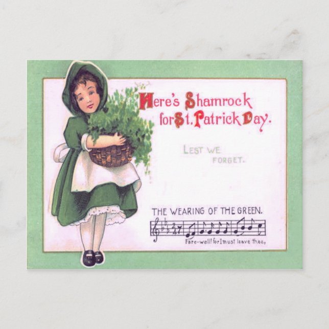 Flicka Shamrock Slitage av det gröna Vykort (Framsida)