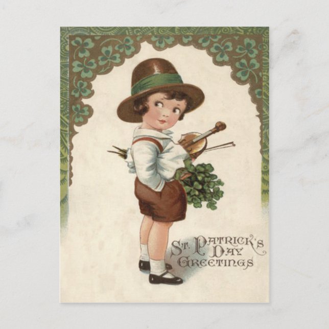 Flicka Shamrock Violin Vykort (Framsida)